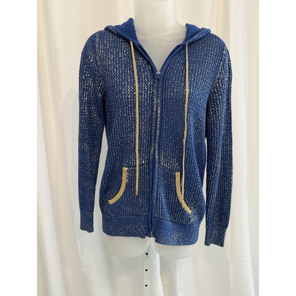 Vintage Just B  Blue Gold Accent Zip Hoodie Size S NWT